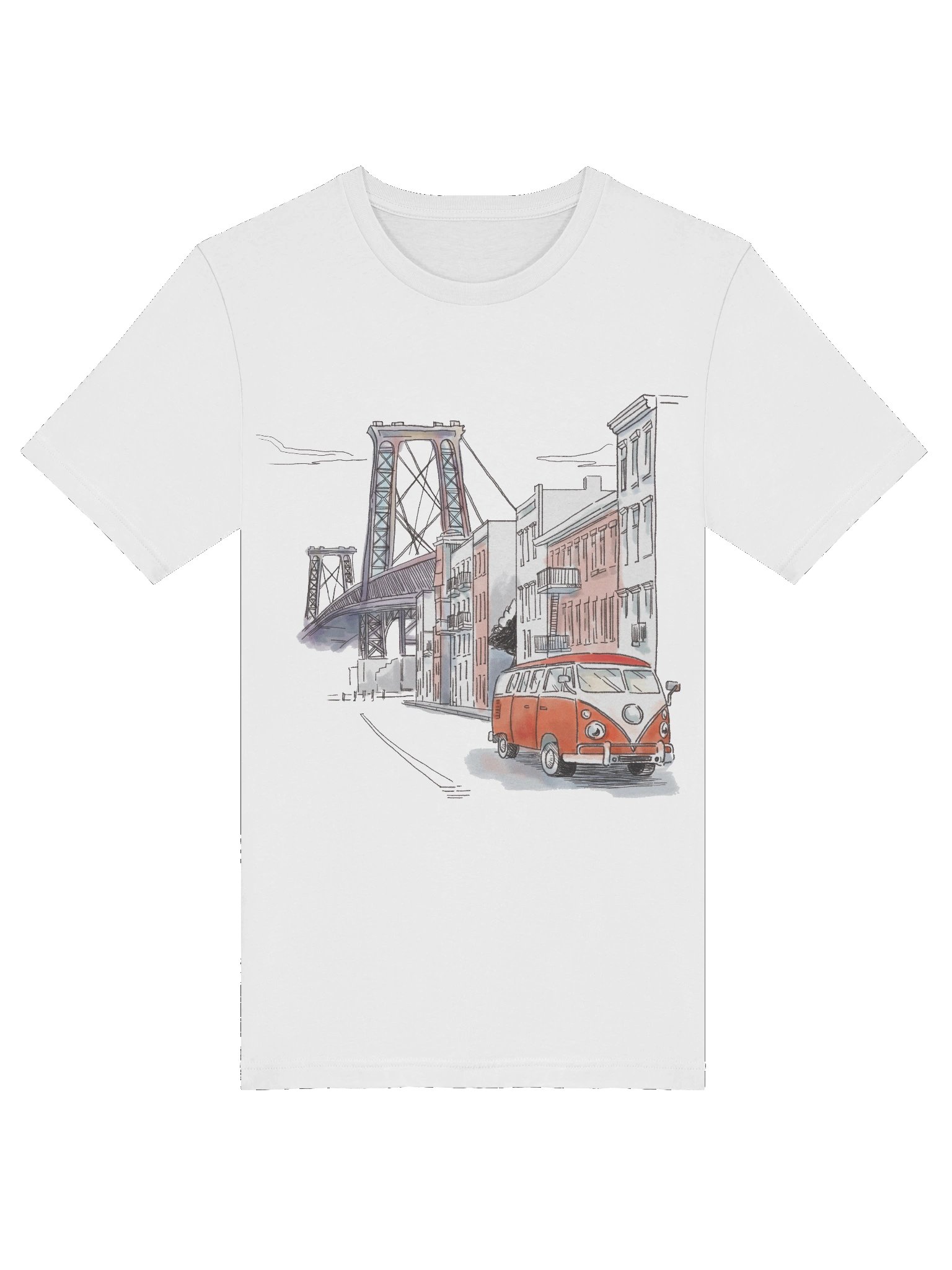 Williamsburg Bridge Tee in red and purple artwork product image (7)