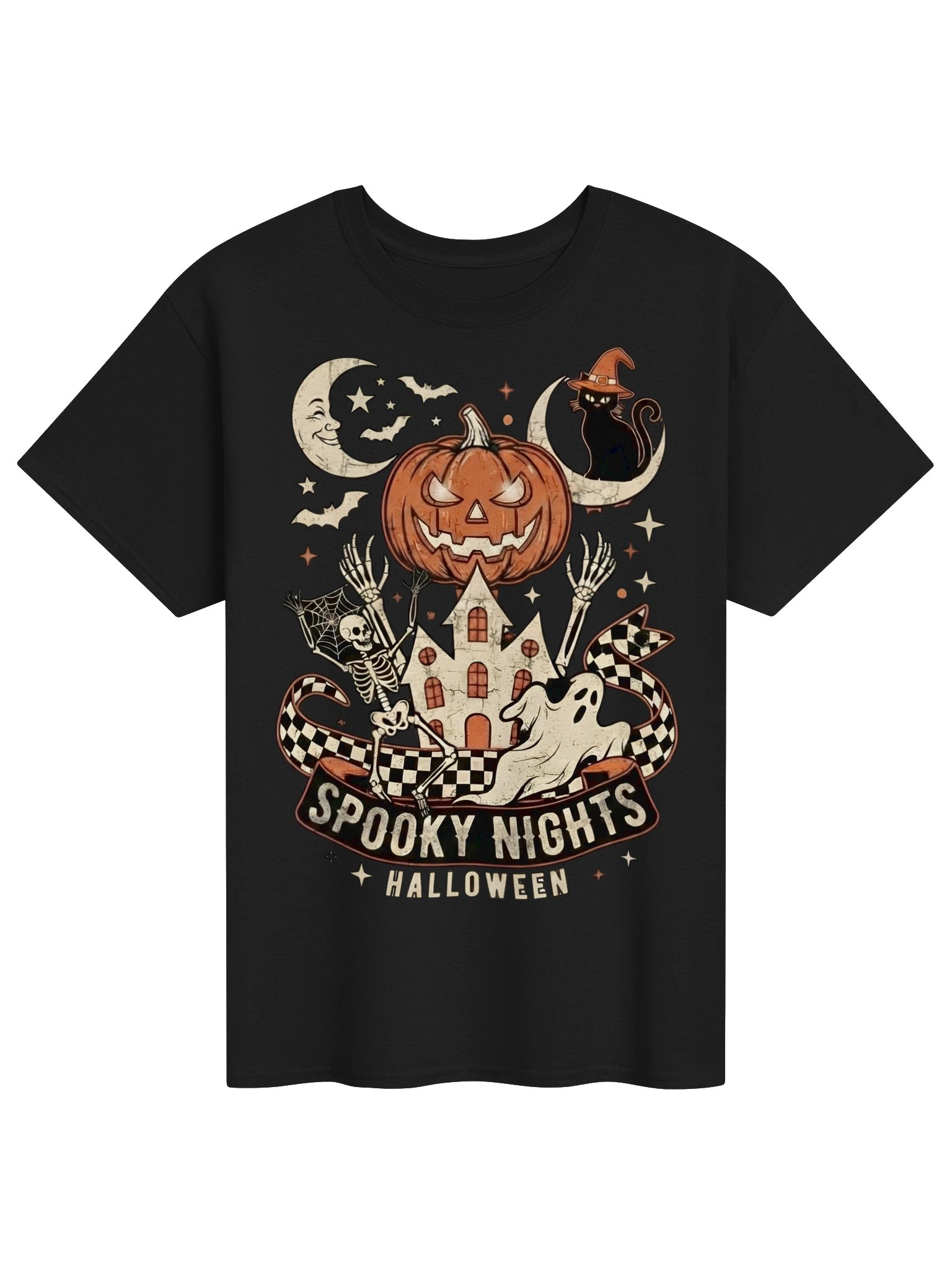 Spooky Nights Halloween Pumpkin Tee | Haunted House Jack-O'-Lantern Shirt product image (5)