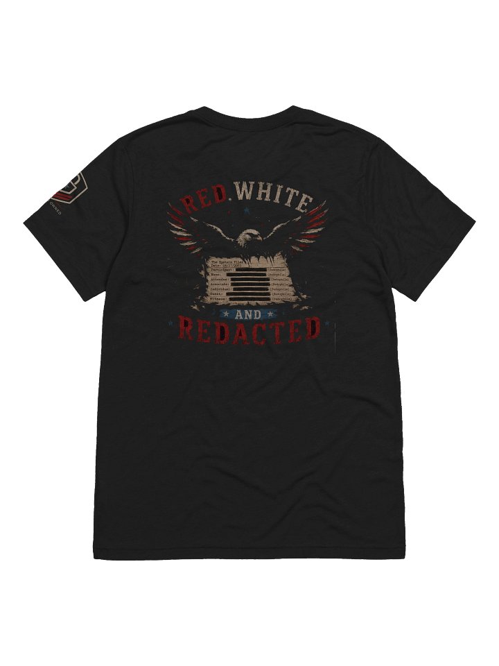 Red, white, and redacted T-shirt product image (2)