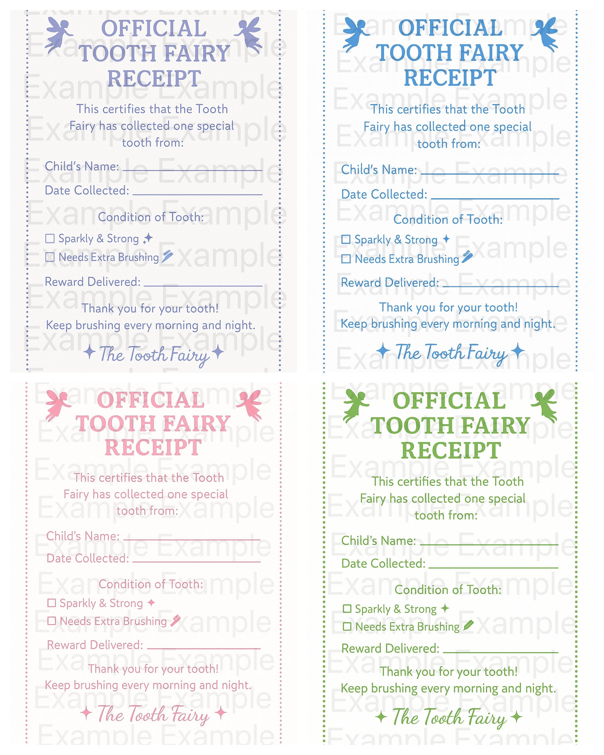 Tooth Fairy Receipt Printable Kit (4 Colors) product image (1)