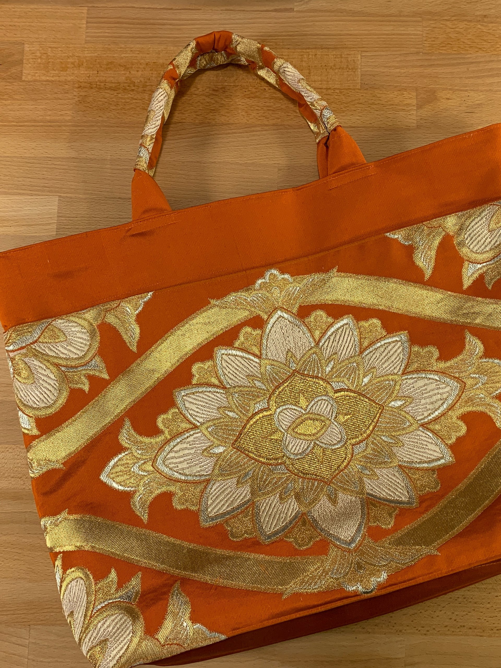 Upcycled Japanese Orange Silk Obi Tote Bag ~ Handmade with Vintage Japanese Kimono Textiles product image (2)