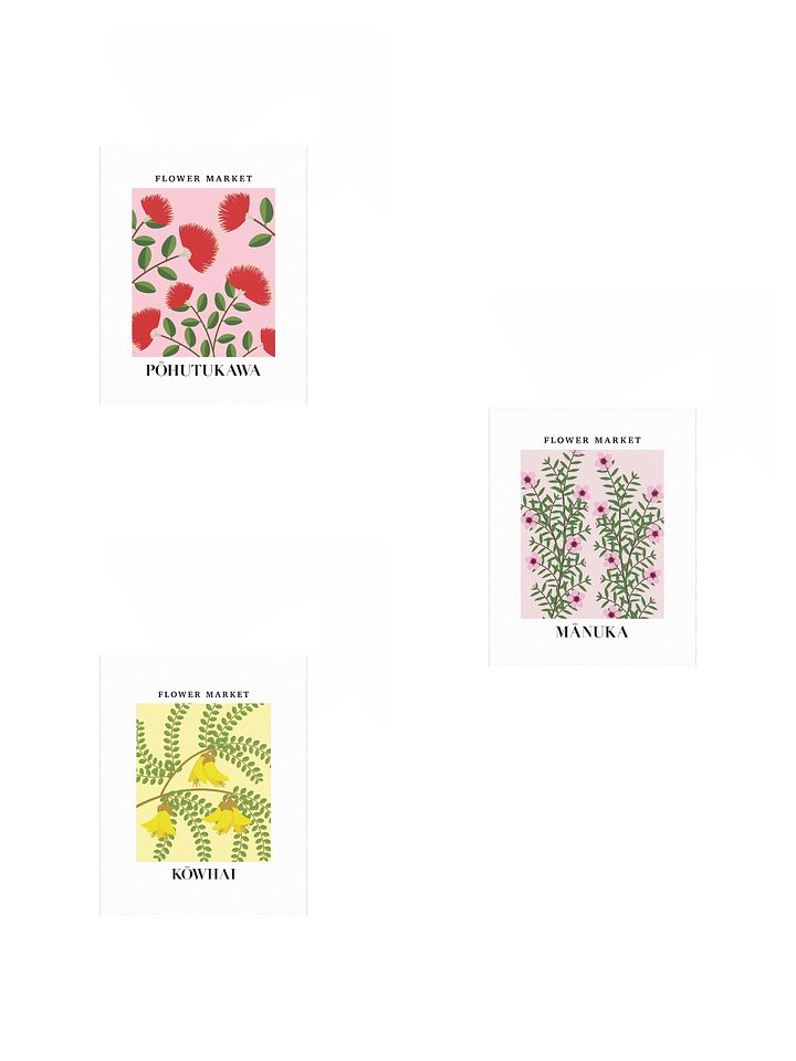 New Zealand Flower Market Wall Art - Pohutukawa Kowhai Manuka Flowers - Unframed product image (1)