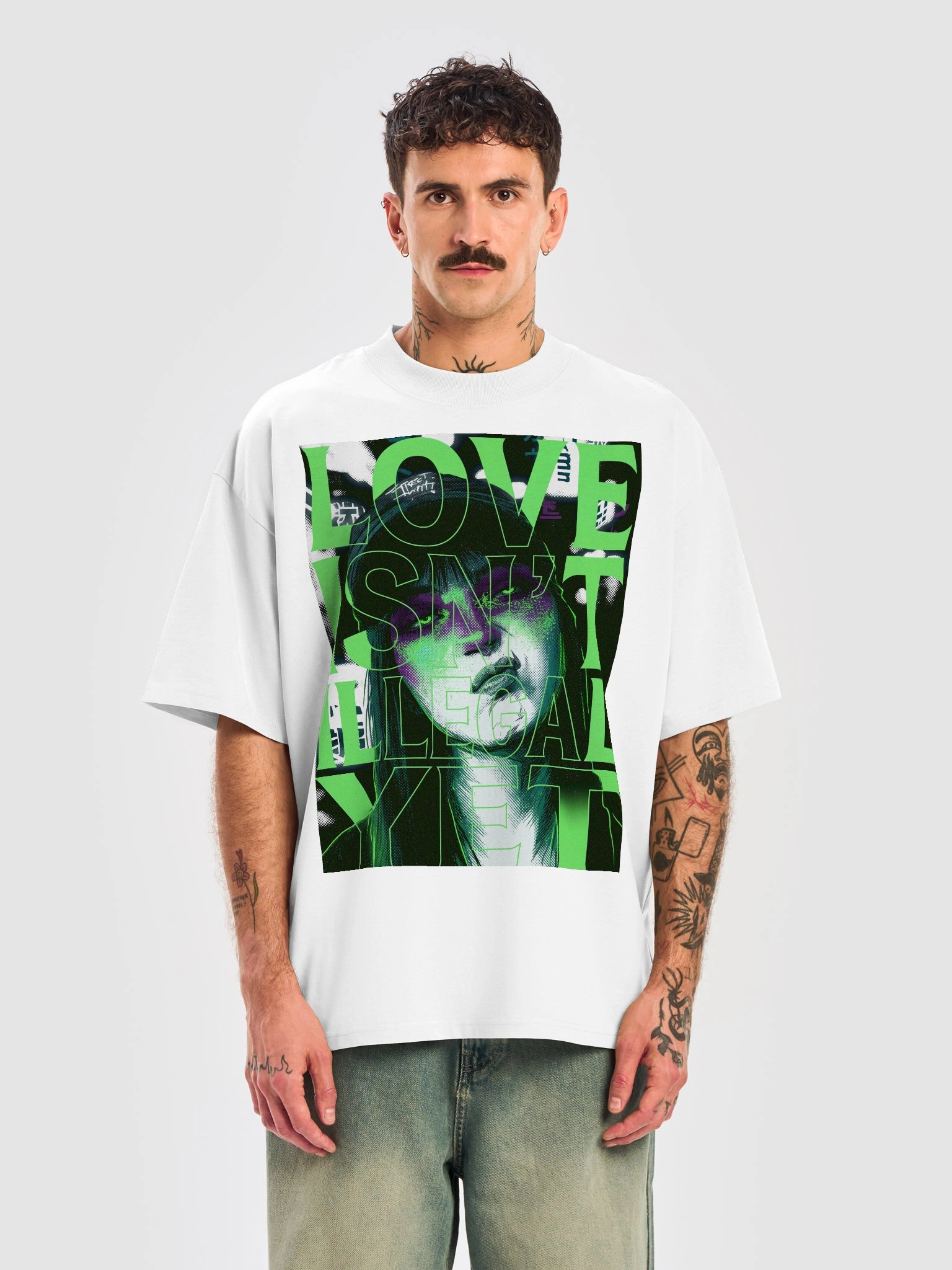 LOVE ISN'T ILLEGAL YET front Organic Oversized Light T-Shirt product image (3)
