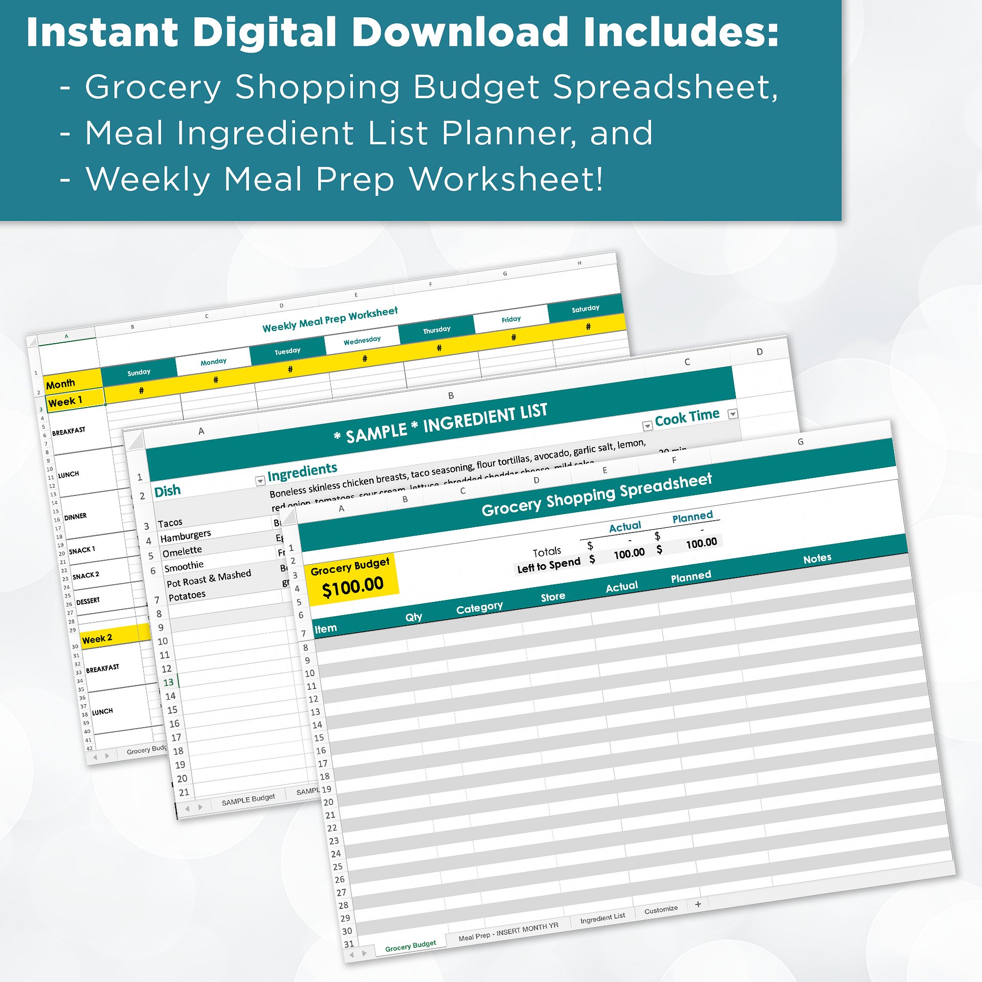 Grocery Budget & Shopping List Excel Spreadsheet Template product image (3)