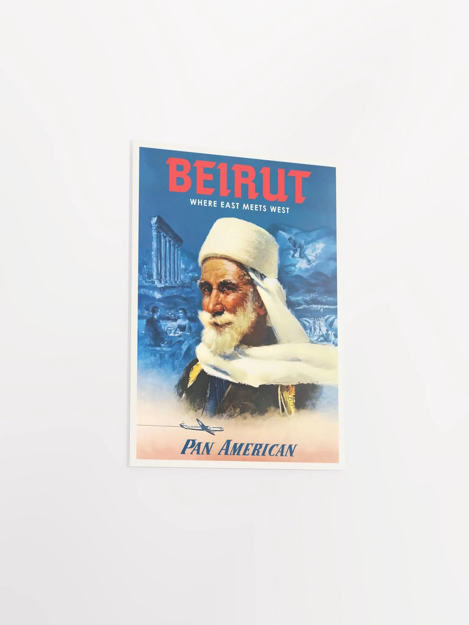 Beirut: Where East Meets West, Pan American, Lebanon, 1950s — retro vintage travel poster product image (8)