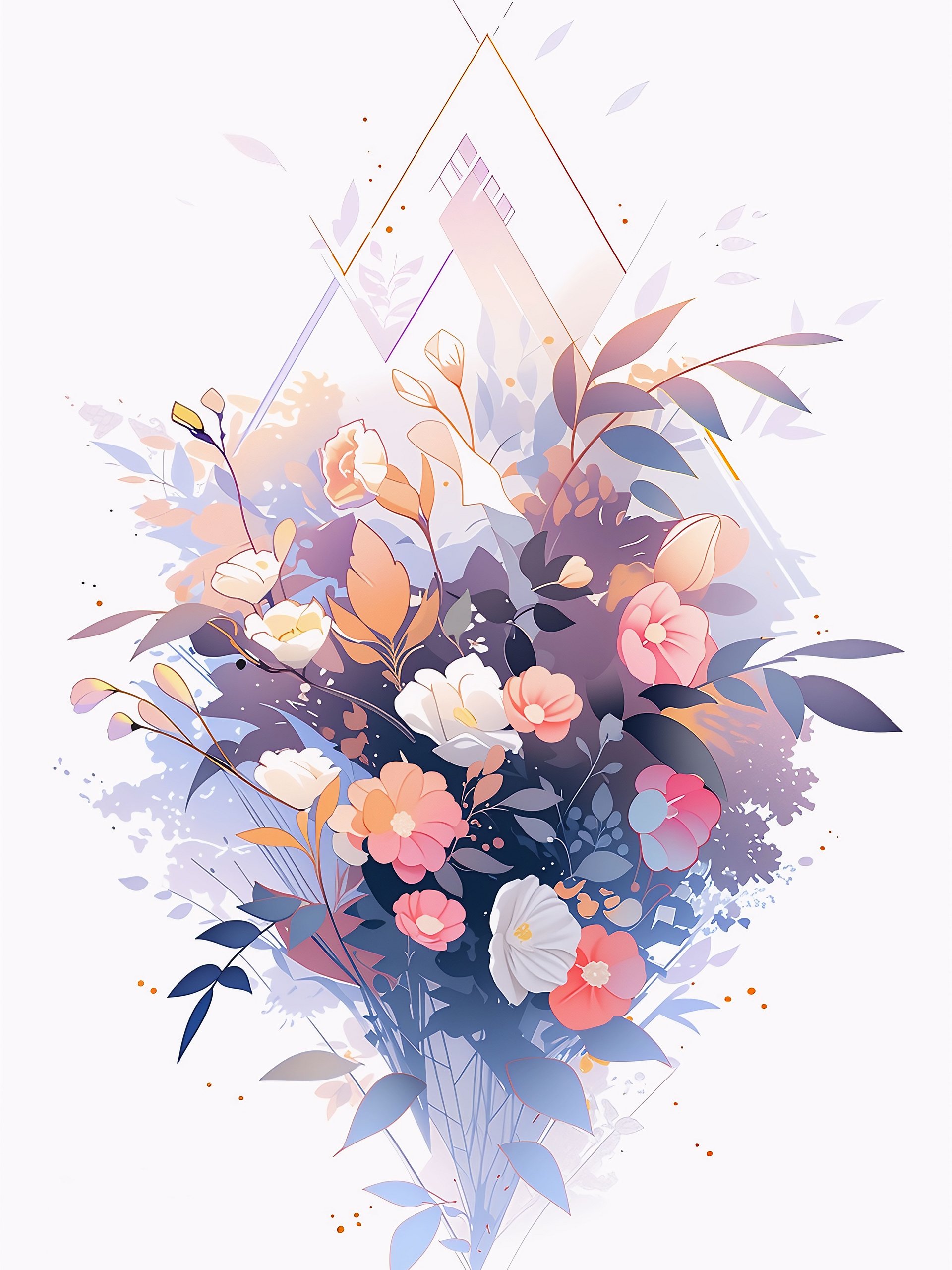 Soft Pastel Abstract Floral Bouquet with Geometric Touch Canvas product image (1)