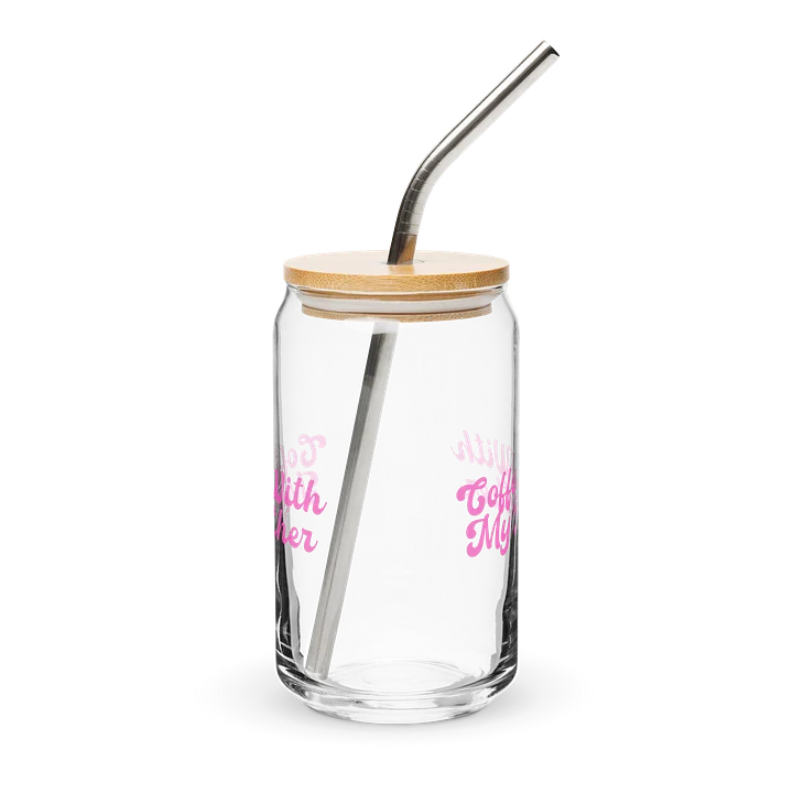 Coffee With My Father | Pink Logo Iced Coffee Glass (16 oz) lid and straw product image (2)