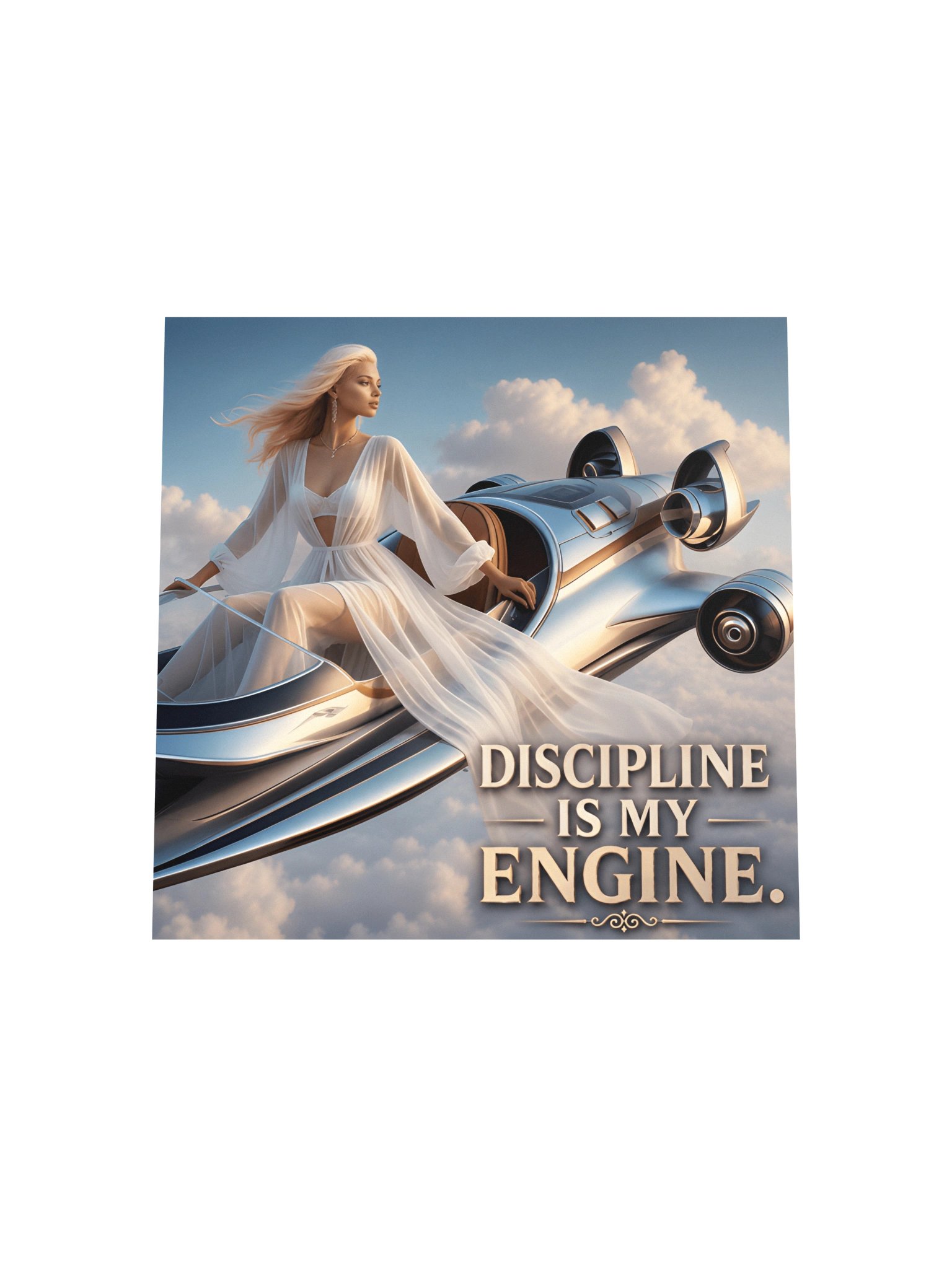 Discipline Is My Engine Poster - Angelic CEO Woman Clouds Wall Art - 10x10 Motivation Print product image (5)