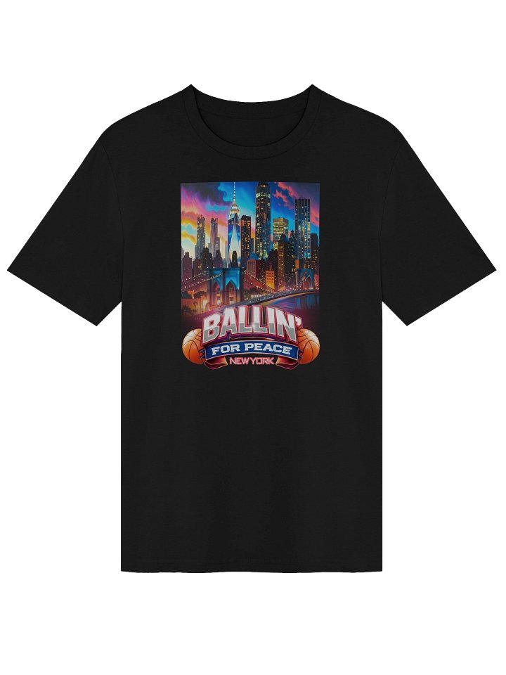 Ballin’ For Peace New York Unisex T-Shirt Urban Basketball Streetwear Tee with NYC Bridge & Skyline Design product image (6)