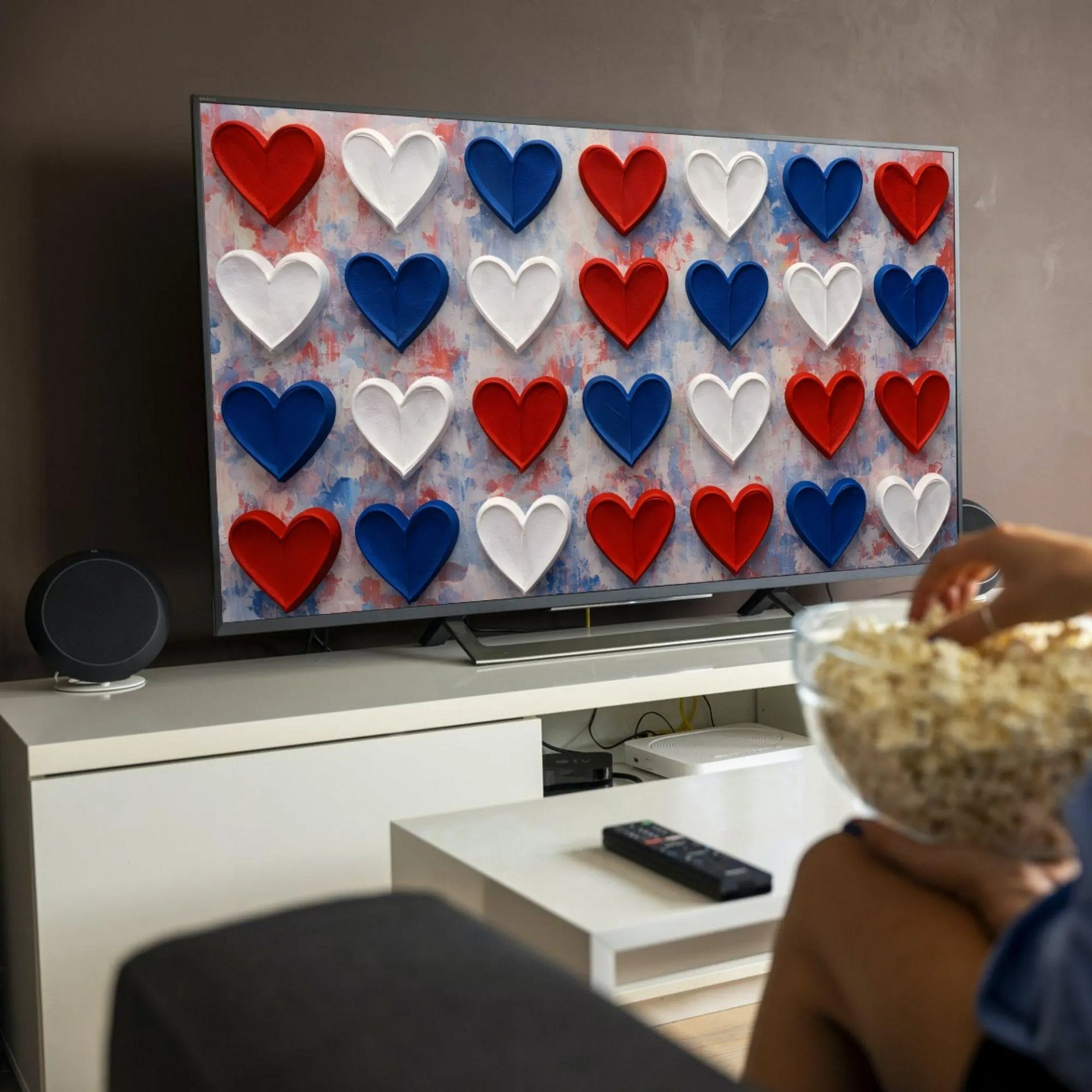 Patriotic Hearts Frame TV Art Large Heart Design, Red White & Blue Oil Painting Digital Download product image (4)