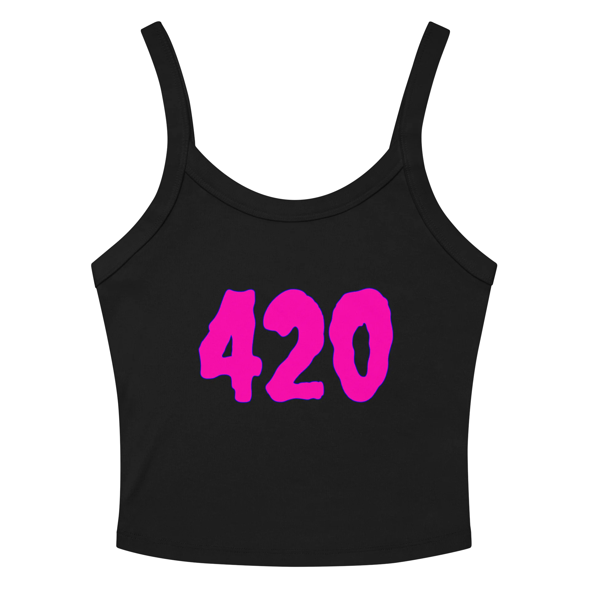 Hot Pink Happy 420 Black Tank Top, Creepy Cannabis Clothing, Twisted Stoner Shirt product image (2)