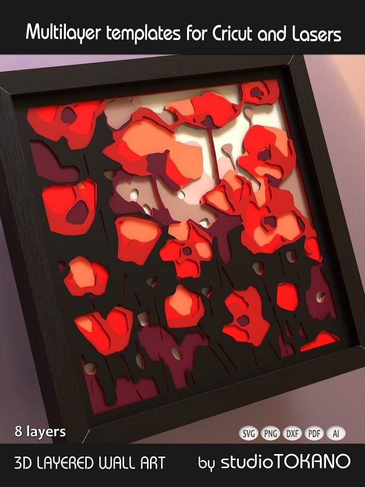 Poppy Flowers Shadow box SVG product image (2)
