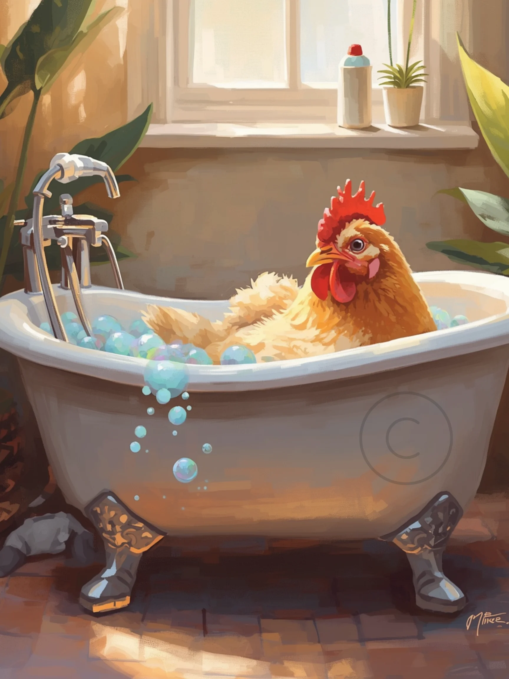Colorful Chicken in a Bathtub Poster product image (1)