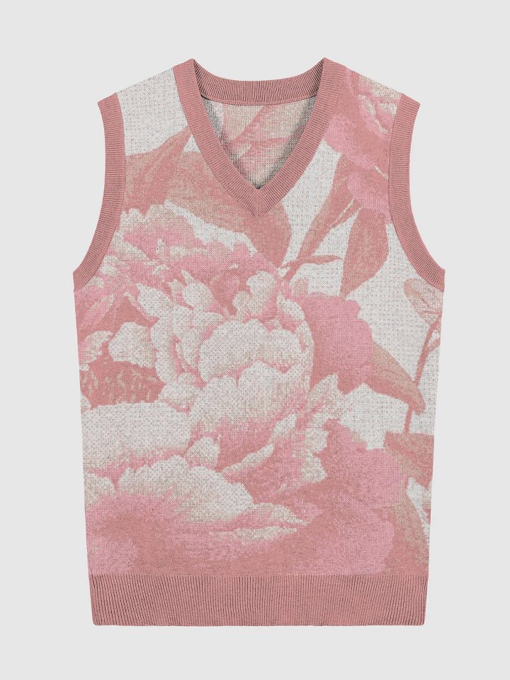 Floral Bliss Coral Knitted V-Neck Vest product image (3)