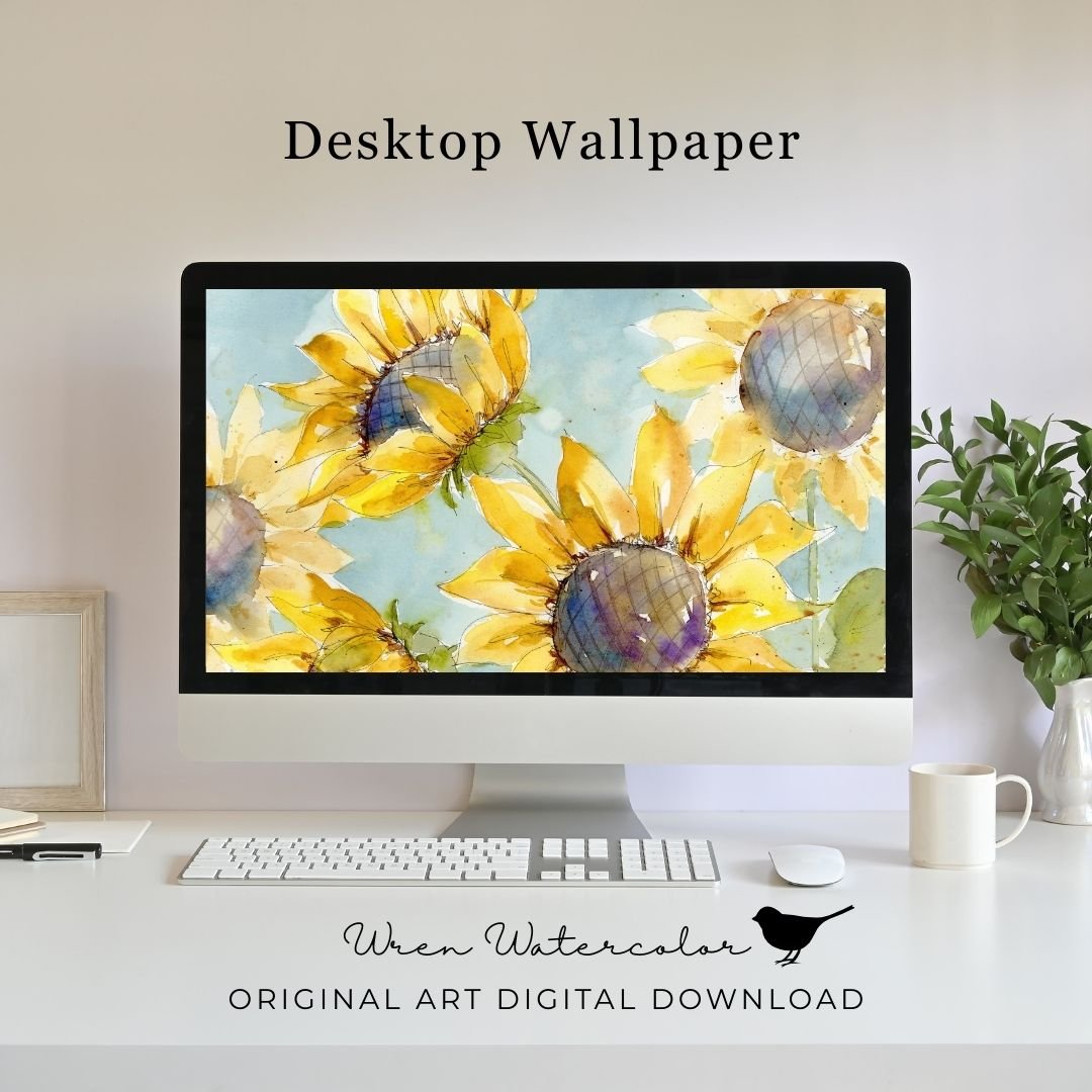 Sunflowers Watercolor Digital Wallpaper Bundle product image (5)