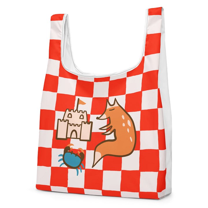 Fox at the Seashore – Checkered Beach Reusable Tote product image (2)