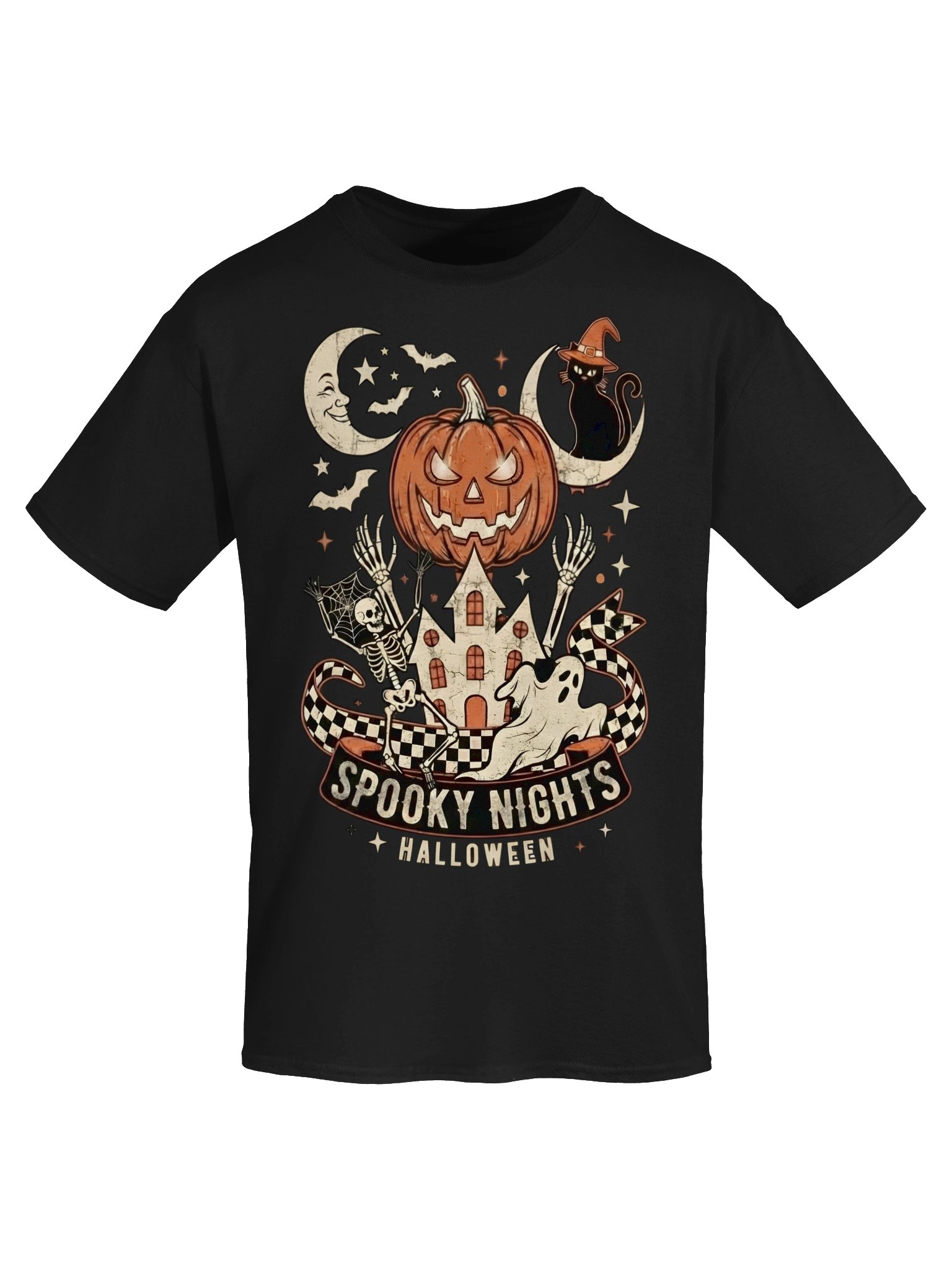 Spooky Nights Halloween Pumpkin Tee | Haunted House Jack-O'-Lantern Shirt product image (1)