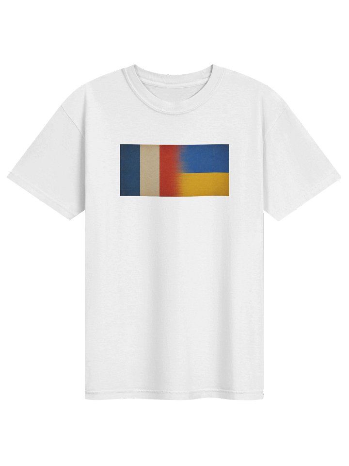 Man Comfort T-shirt Support Ukraine-France Flags, white product image (1)