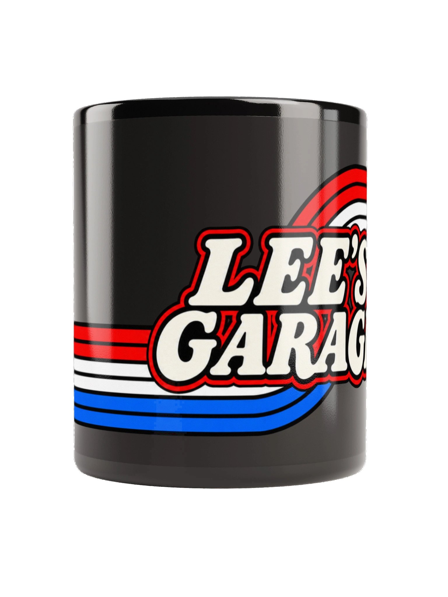 Lee’s Garage Retro Stripes Black Mug product image (1)