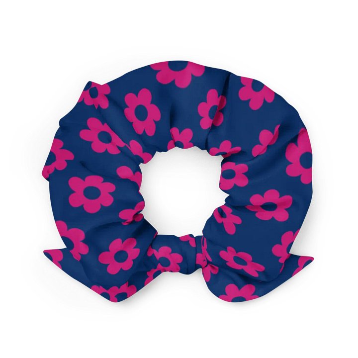 Dark Pink and Blue Fan Flower Scrunchie with Bow product image (2)