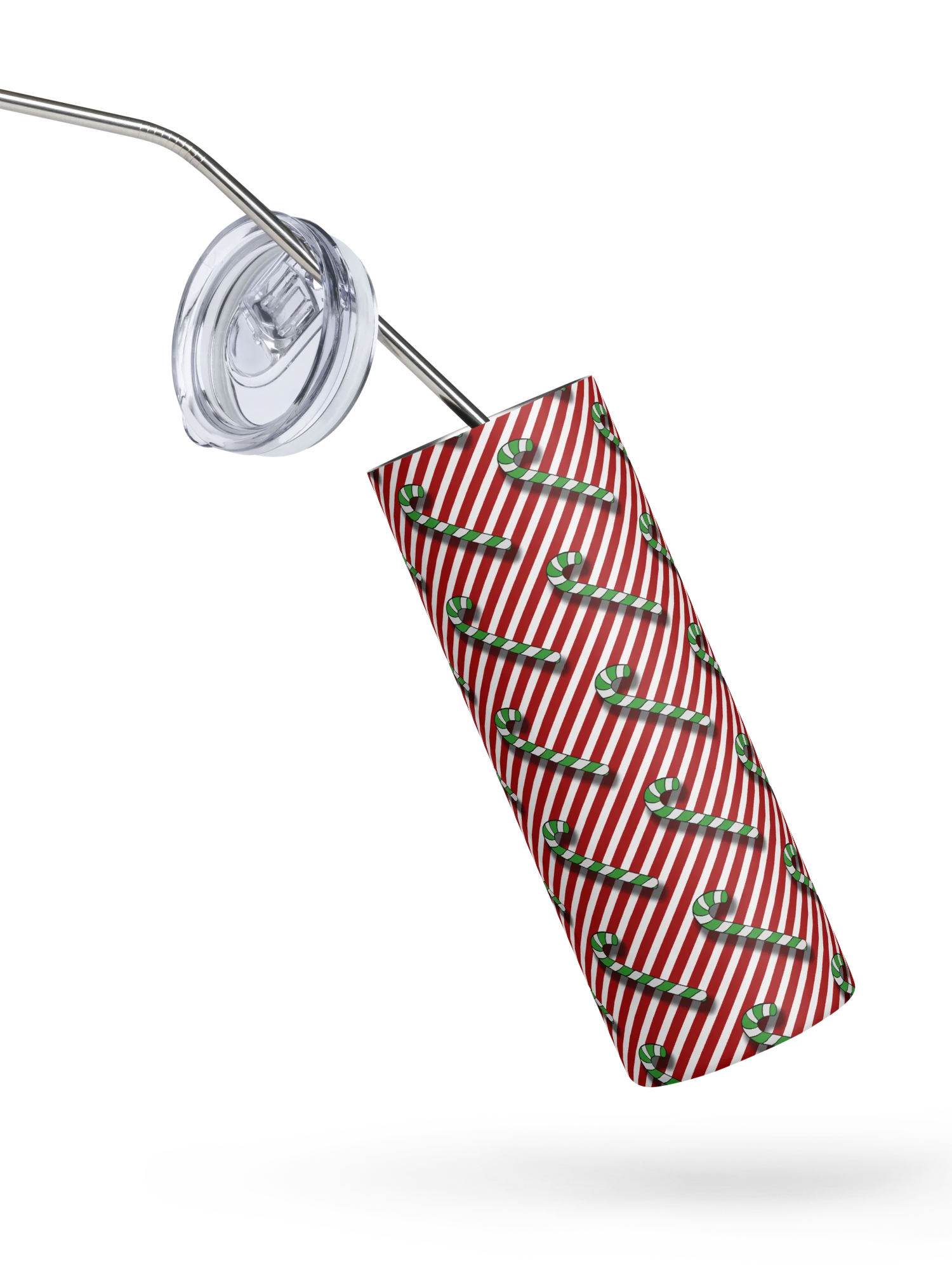 Green Candy Canes on Red Stipe Stainless Steel Tumbler with Straw product image (2)