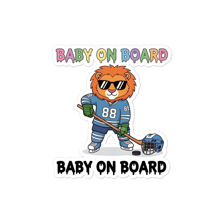 Funny Lion Hockey Baby on Board Sticker - 5x5 Weatherproof Vinyl Car Decal - Premium Sporty Lion Hockey Gift product image (1)