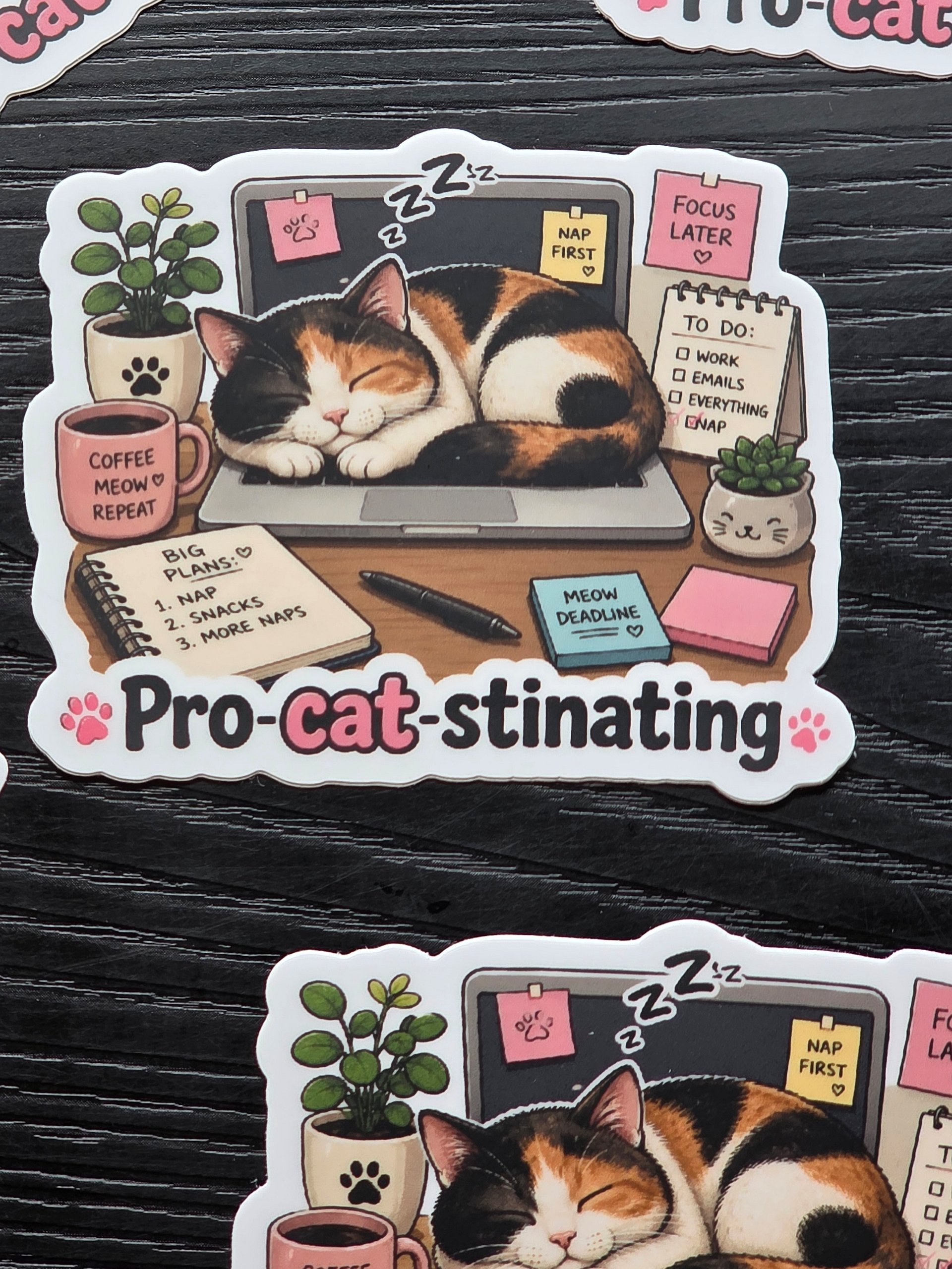 Pro-cat-stinating Calico Cat Sticker product image (1)