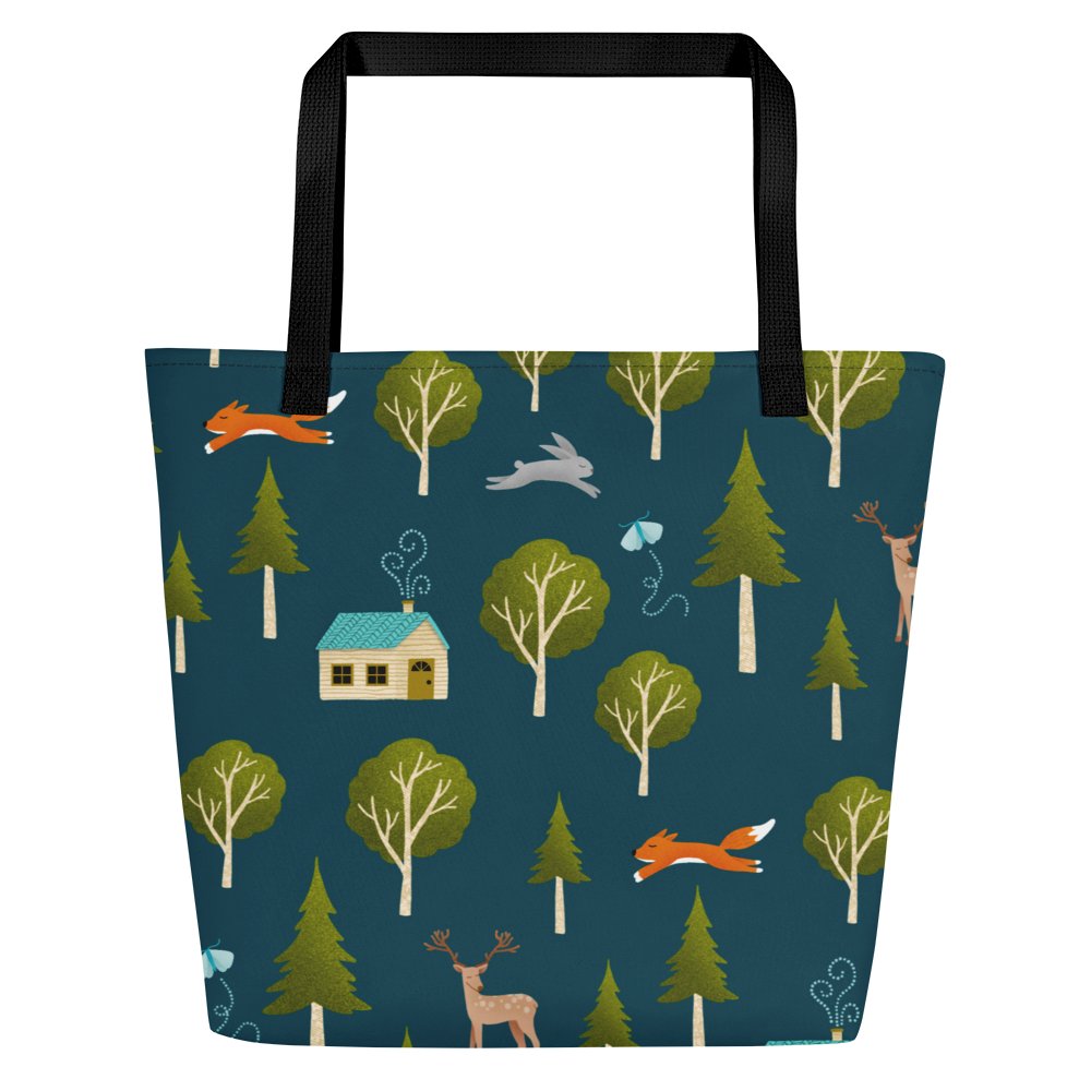 Cozy Cabin and Forest Animals Large Tote Bag product image (1)