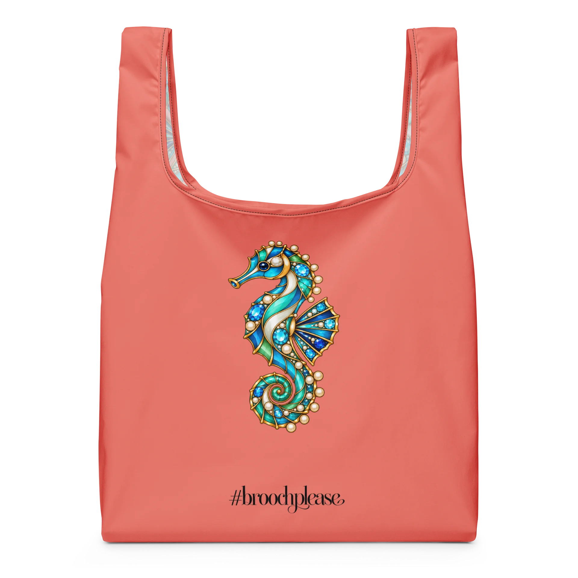 Seahorse Jeweled Brooch Coral Tote product image (3)