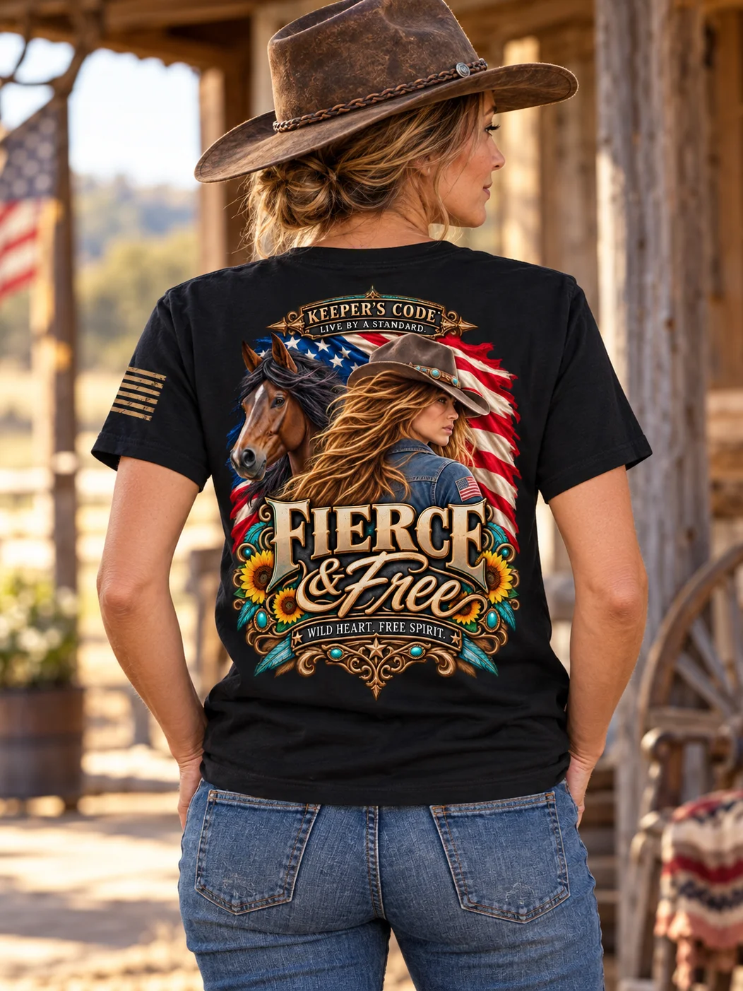 Women’s Fierce & Free Wild Mustang Western Graphic T-Shirt product image (1)