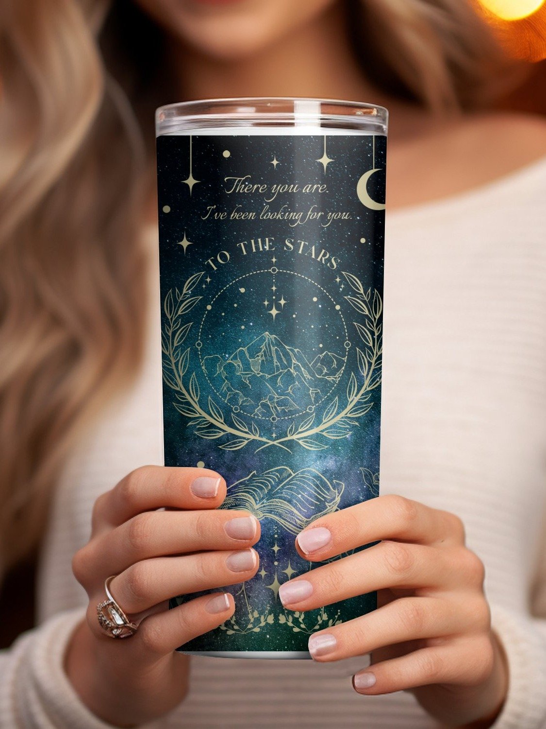 In Her Fantasy Era Galaxy Gold Line Art 20oz Straight Tumbler Seamless Wrap PNG, Bookish Smut Reader Series, Romantasy Romance Lover product image (3)