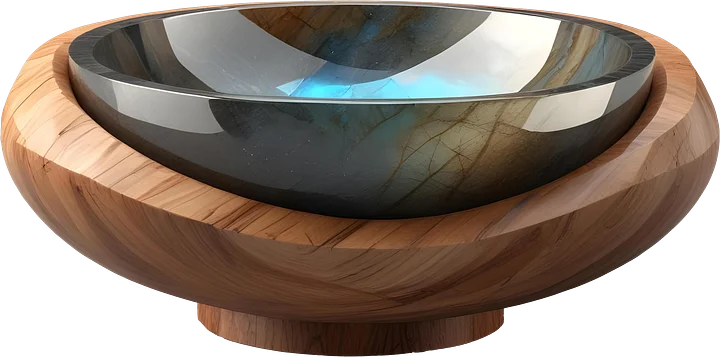 Celestial Grace – Wooden Base Crystal Bowl spa decor PNG product image (1)