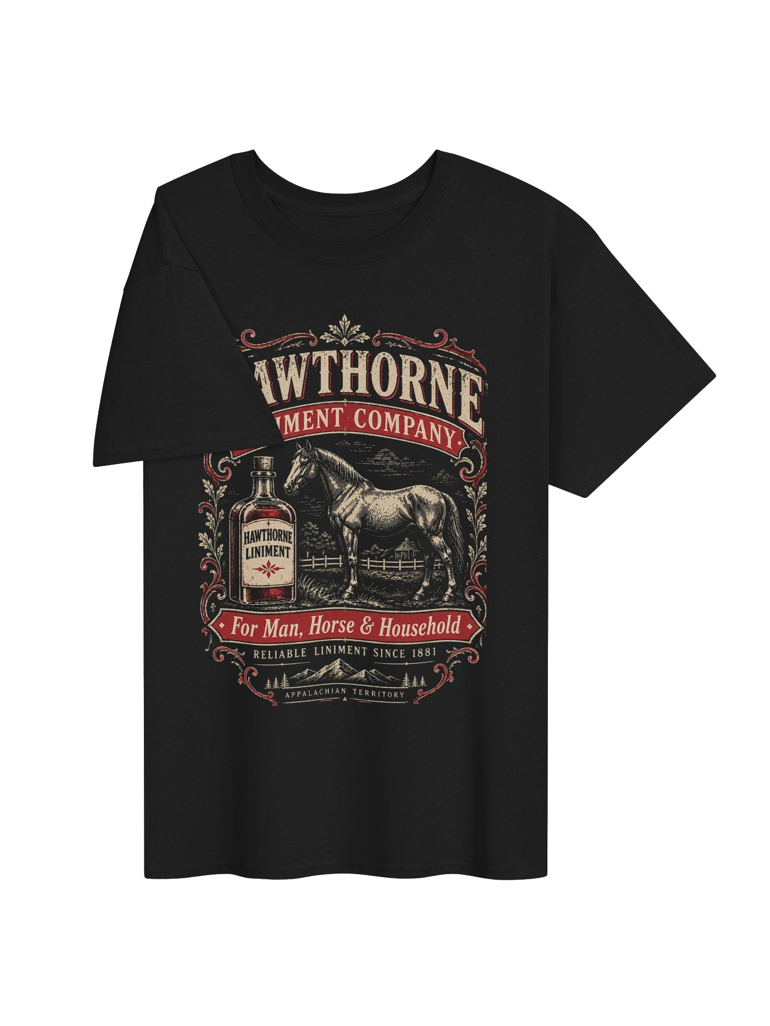 Hawthorne Liniment Company Vintage Appalachian Horse T-Shirt – 1880s Advertising Graphic Tee product image (4)