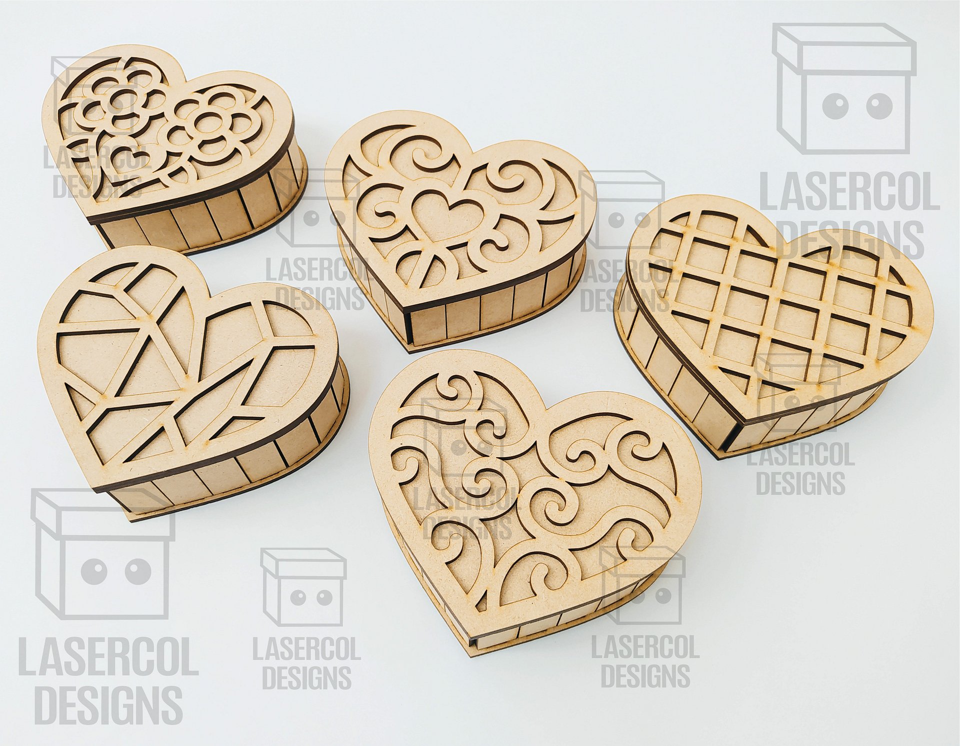 Heart Shaped Box Set 1 (5 Styles, 3 Sizes) - Laser Cut Files product image (6)