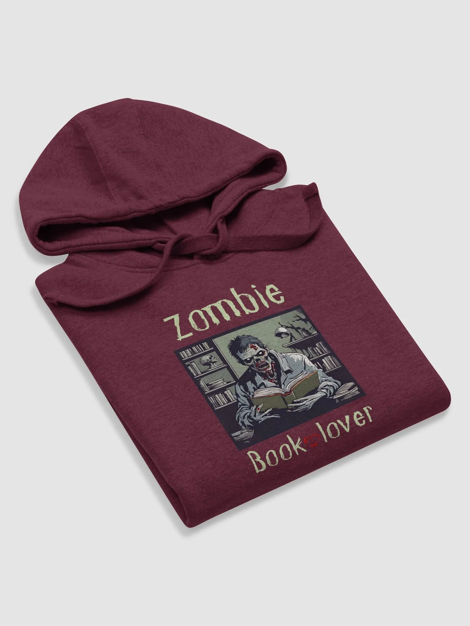 Zombie Book Lover Maroon Unisex Hoodie product image (5)