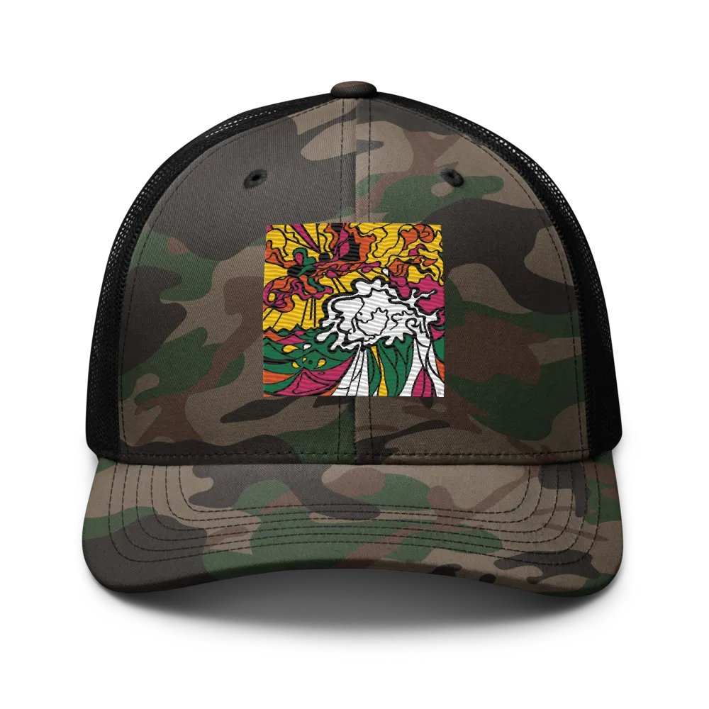 Vibrant Swirl Camo Trucker Hat - Wave at Sunset product image (1)