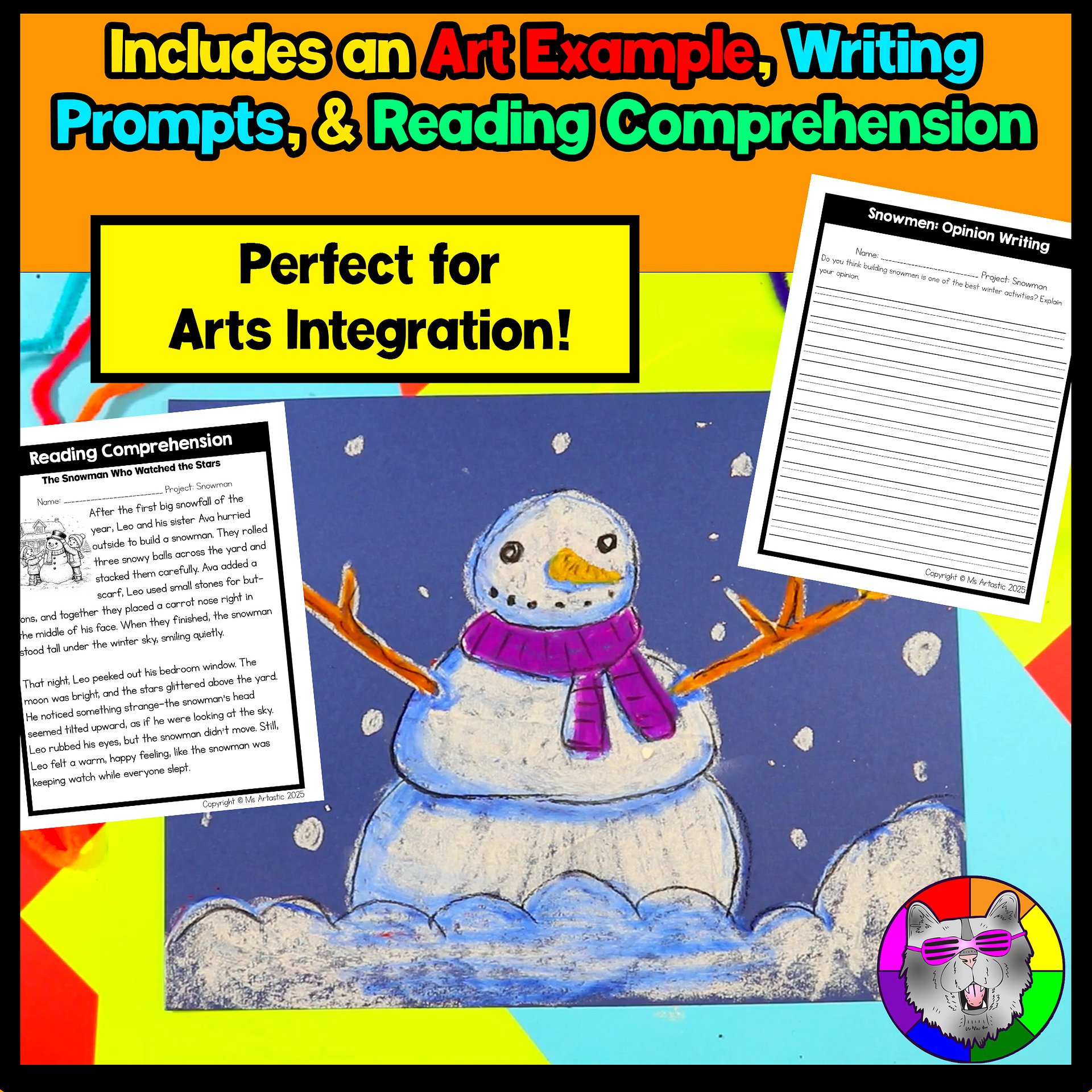 Winter Snowman Art Lesson Snowman Art Project Winter Art Activity with Reading product image (4)