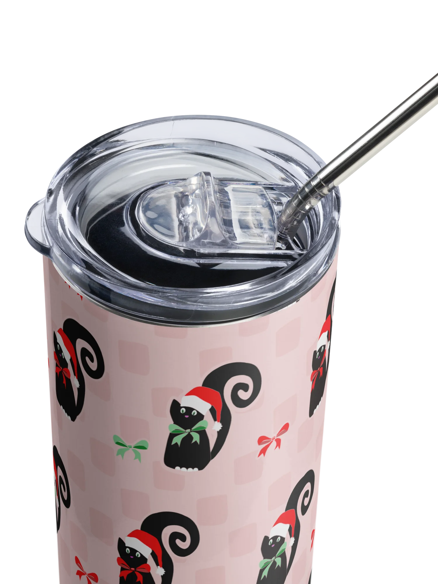 Christmas Kitties in a Row 20 oz Stainless Steel Tumbler with Straw - Pink product image (5)