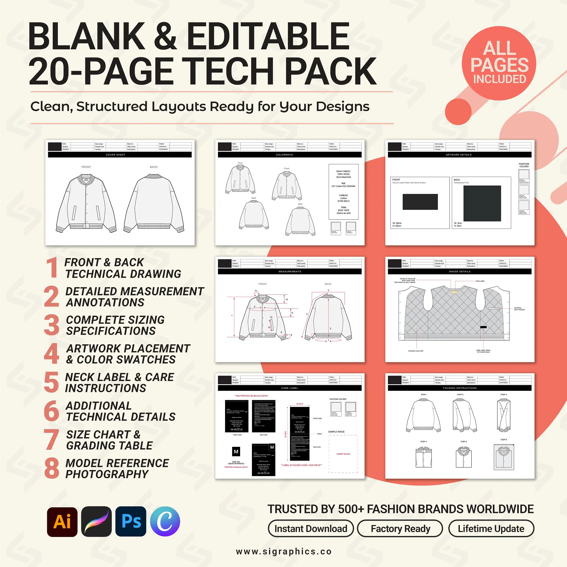Varsity Letterman Jacket Tech Pack Template product image (4)