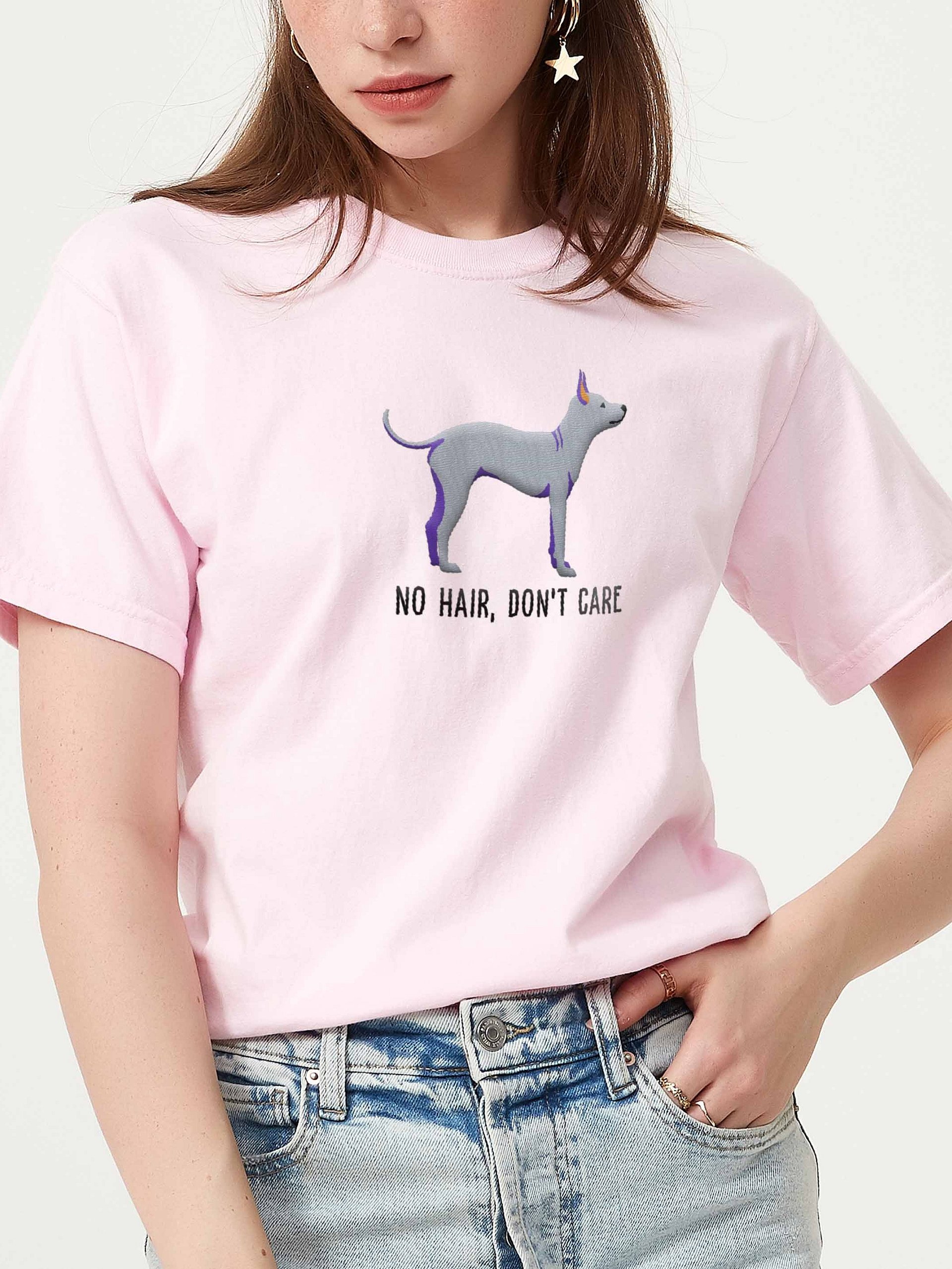 No Hair, Don't Care T-Shirt(Embroidered) of an American Hairless Terrier(Gray) product image (2)