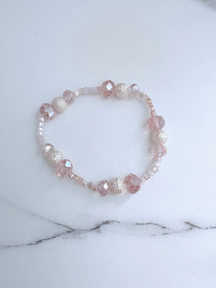 MFD-00052 | Blush Whisper | Faceted & Iridescent Bead Bracelet | Handmade 7" Coastal Charm | by Monique Faella Designs™ product image (1)