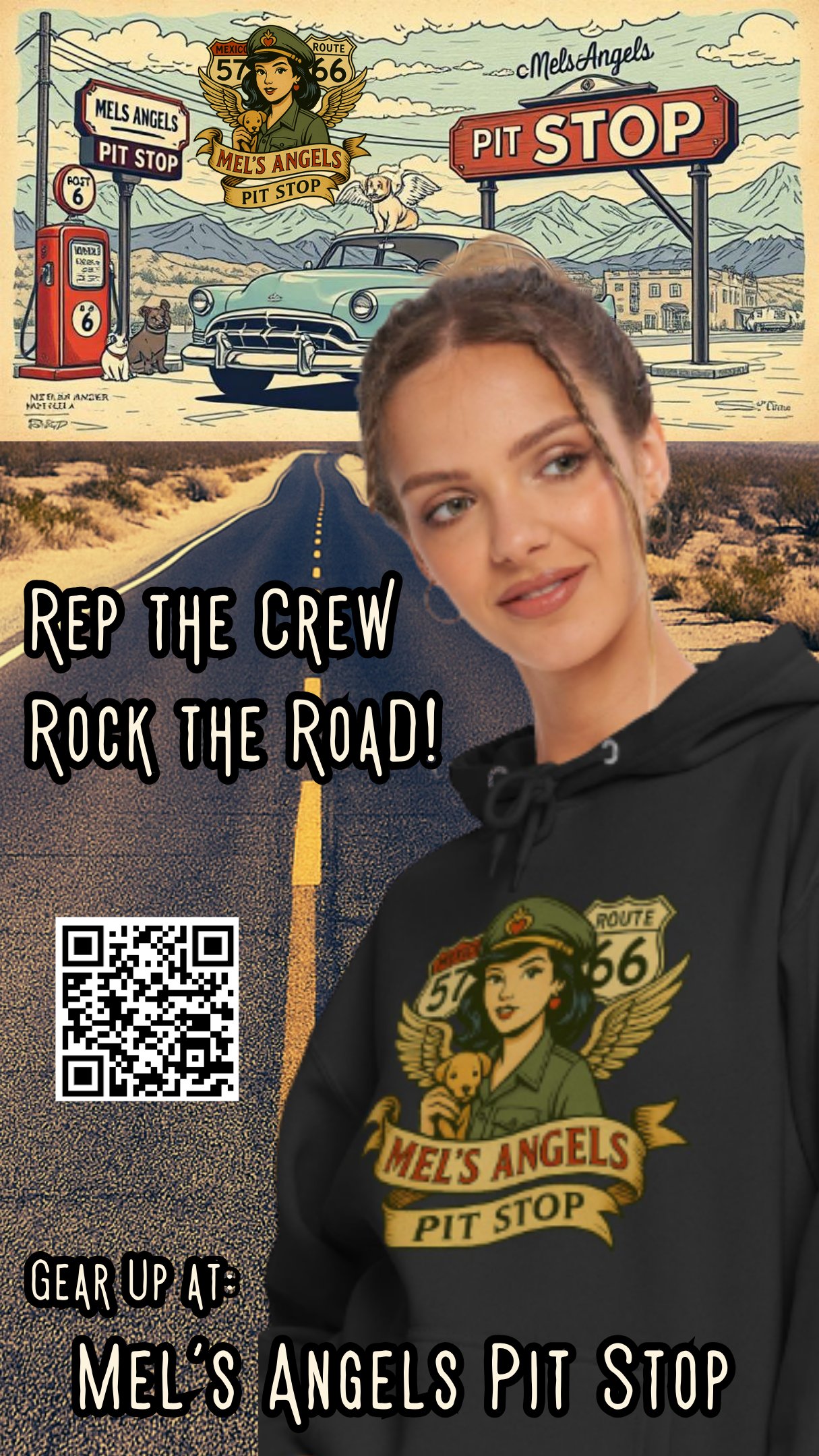 Mel’s Angels Pit Stop Hoodie – Retro Biker Pin-Up & Route 66 Graphic Sweatshirt product image (8)