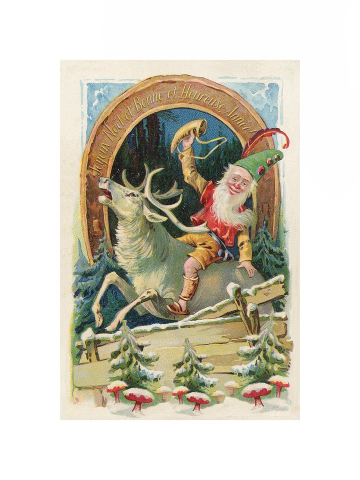 Whimsical Vintage Elf on Reindeer Poster product image (1)
