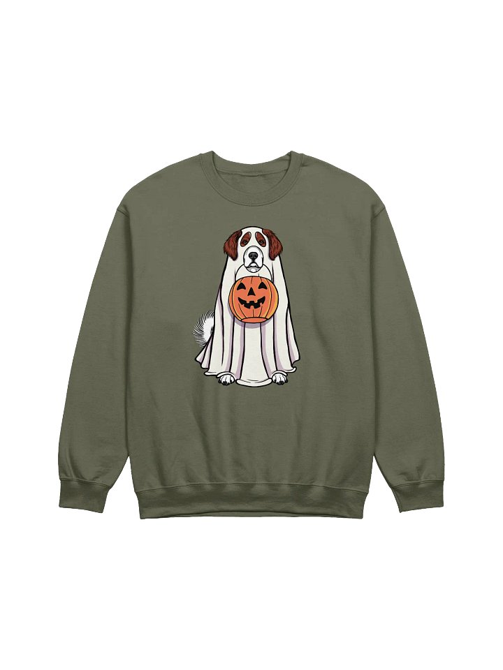 Funny Halloween Great Pyrenees(Brown) Sweatshirt | Funny Pyr Wearing a Ghost Costume and Holding a Pumpkin Basket product image (1)