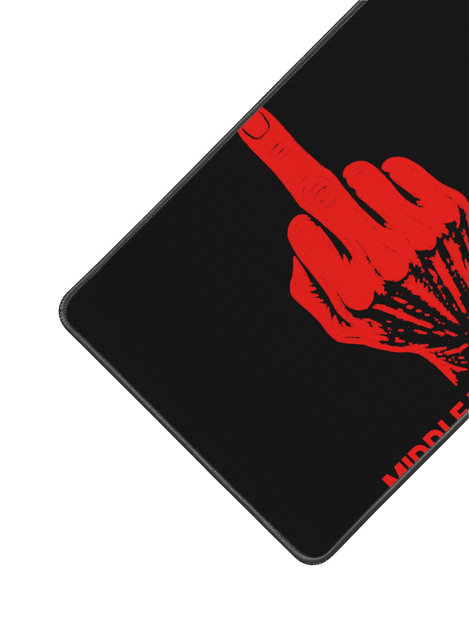 No ShopCo Middle Finger Desk Mat 12 x 18 - Red Artwork - Black Background product image (2)