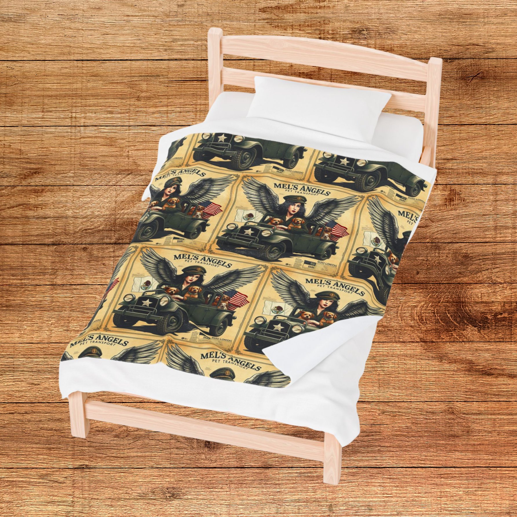 Mel’s Angels Vintage Military Jeep Dog Lover Throw Blanket – Adventure Travel Pet Art, Mexico US Design, Cozy Dog Gift product image (4)