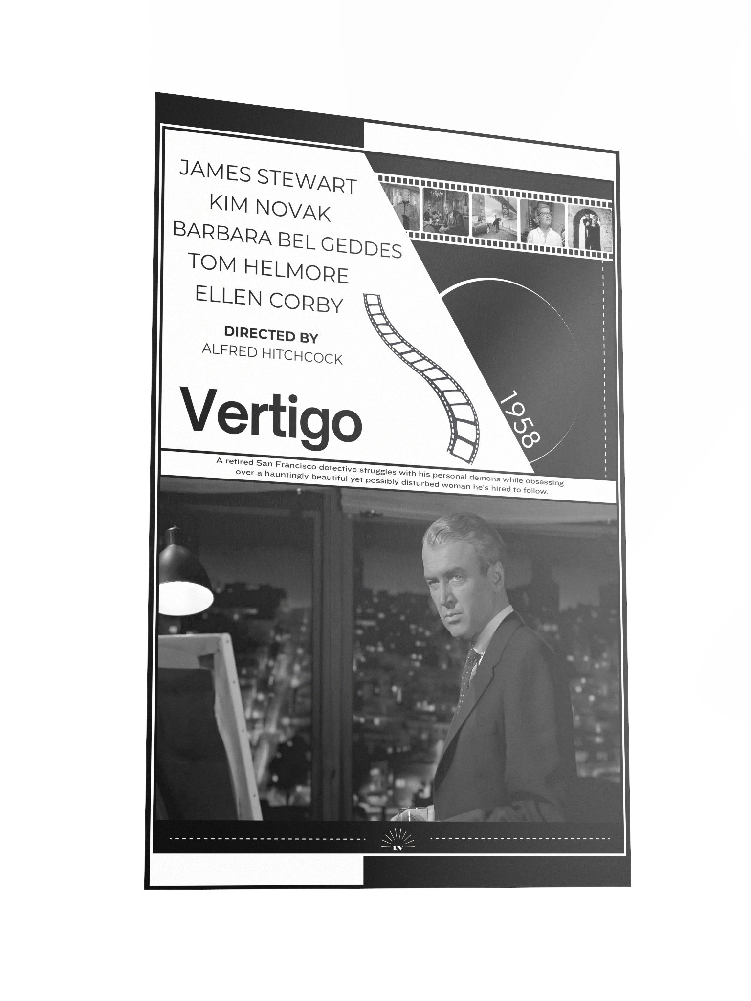 Vertigo with James Stewart and Kim Novak 1958 | Movie Poster | 12x18 Wall Art product image (2)