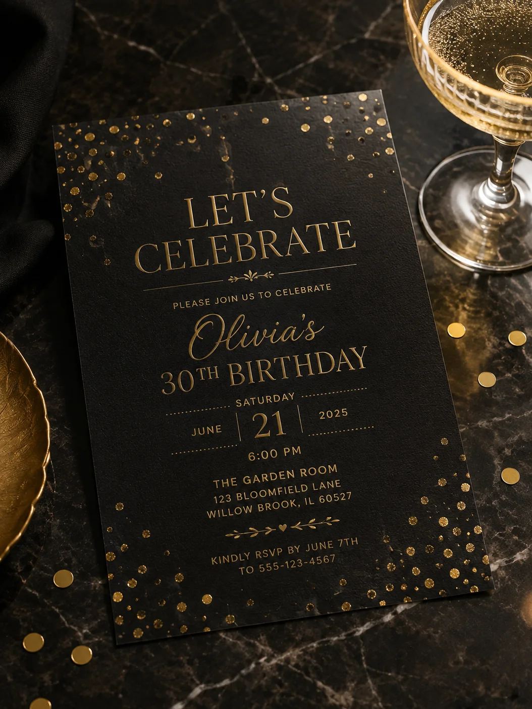 Black and Gold Birthday Invitation Template, Editable Canva Invite, 30th Birthday Party Invitation, Printable Digital Download product image (1)