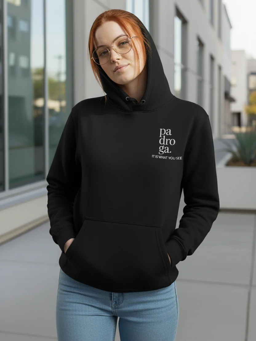 padroga. black hoodie vertical logo product image (10)