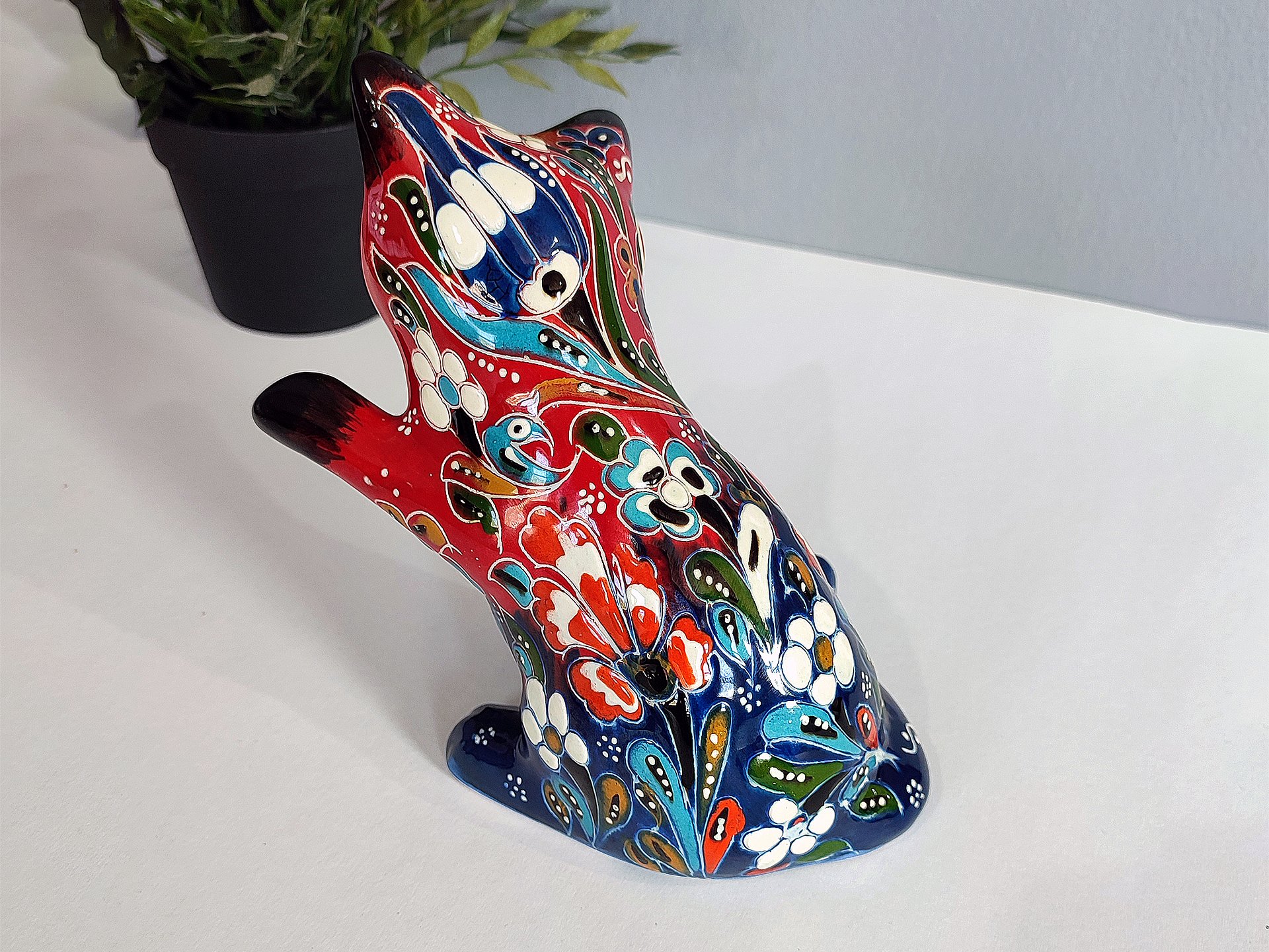 Ceramic handmade cat, Turkish decor (Red) — handmade pottery product image (5)